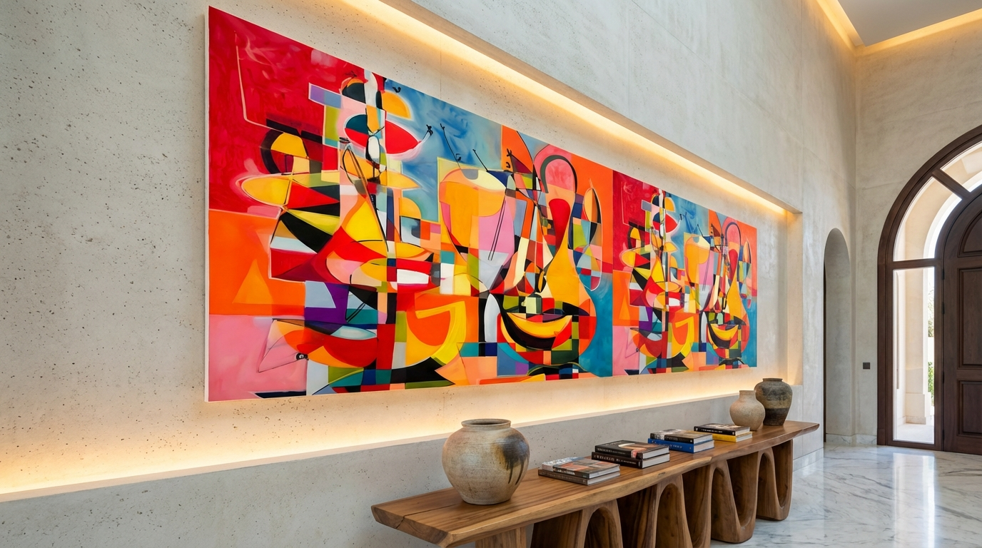 Site-specific, large-format composition designed as the focal point of a private residence