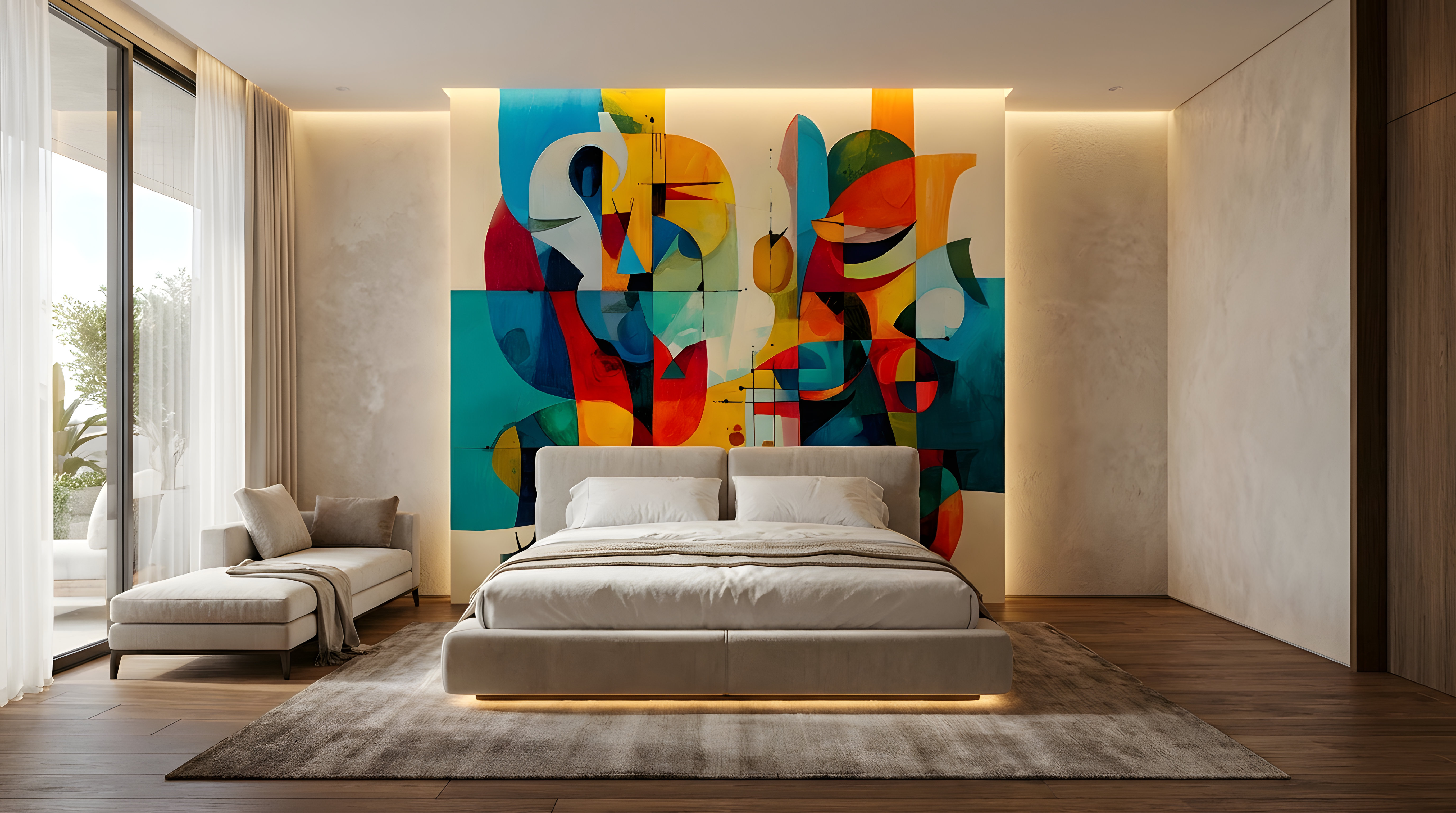 Large-scale mural in a refined interior